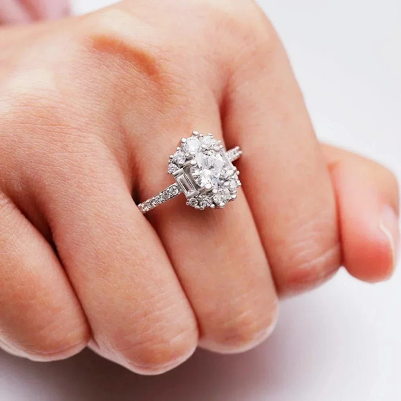 🍁 Plain Romantic Gemstone CZ Thin Wedding Rings for Women, EVGG1586 - Picture 5 of 8